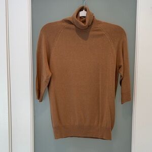Zara Camel Turtleneck Short-Sleeve Knit Sweater